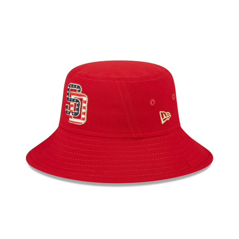 New Era San Diego Padres July 4th 2023 Bucket Hat Scarlet Red Left Side New Era San Diego Padres July 4th 2023 Bucket Hat Scarlet Red Left Side