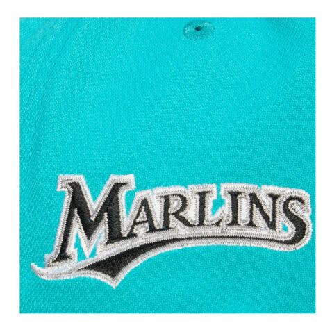 Mitchell & Ness Florida Marlins Evergreen Snapback Hat Teal Logo