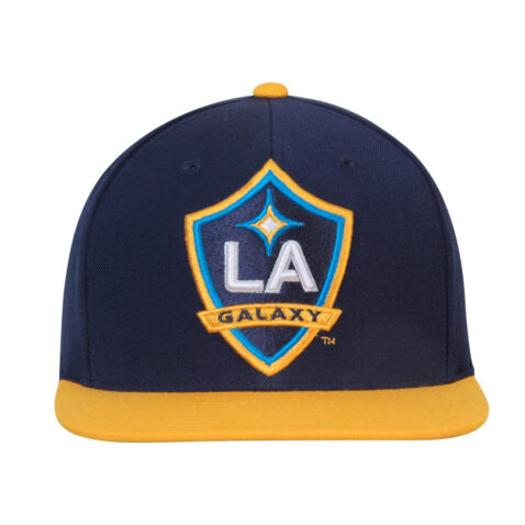 Mitchell & Ness Los Angeles Galaxy Two Tone 2.0 Snapback Hat Navy Yellow Front