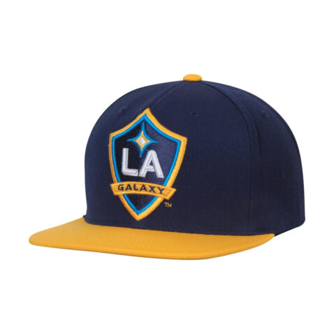 Mitchell & Ness Los Angeles Galaxy Two Tone 2.0 Snapback Hat Navy Yellow Left Front