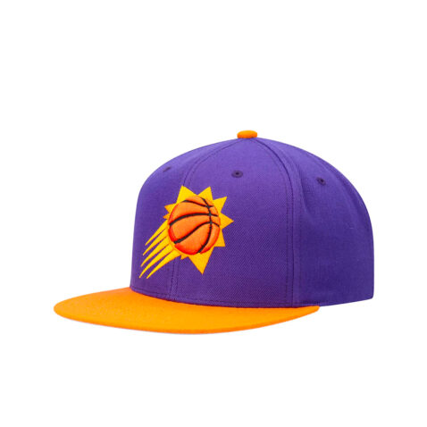 Mitchell & Ness Phoenix Suns Core Basic Snapback Hat Purple Orange Left