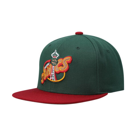 Mitchell & Ness Seattle Sonics 2 Tone 2.0 Snapback Hat Dark Green Burgundy copy