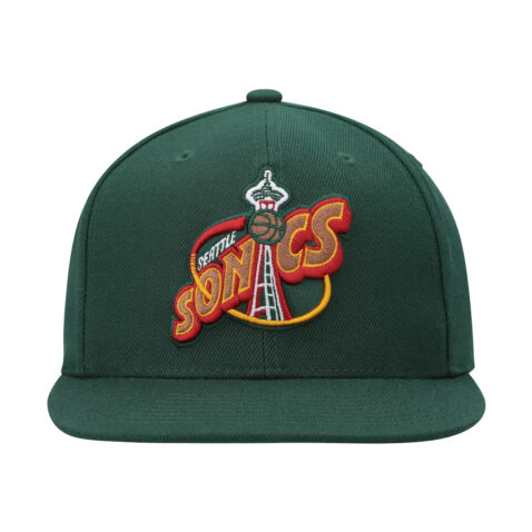 Mitchell & Ness Seattle Sonics Team Ground 2.0 Snapback Hat Dark Green Front