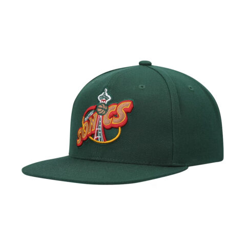 Mitchell & Ness Seattle Sonics Team Ground 2.0 Snapback Hat Dark Green Left Front