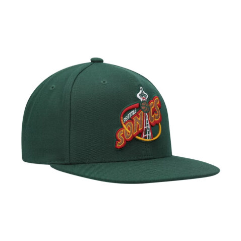 Mitchell & Ness Seattle Sonics Team Ground 2.0 Snapback Hat Dark Green Right Front