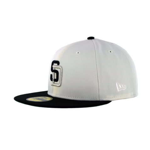 New Era 59Fifty San Diego Padres Ace Fitted Hat Chrome White Black Metallic Silver Left Front