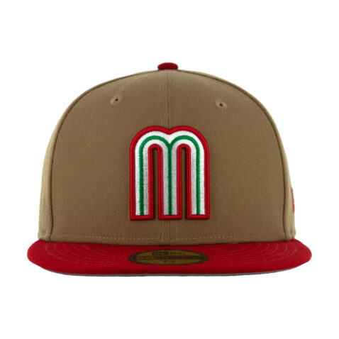 New Era 59Fifty World Baseball Classic Mexico Fitted Hat Khaki Green Red Right Front Logo