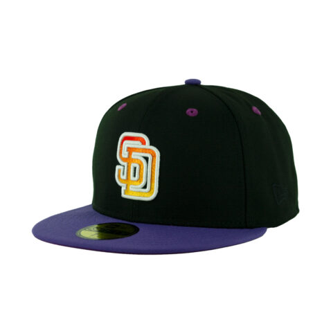 New Era 59Fifty San Diego Padres Sunset Fitted Hat Black Gradient Orange Purple Left Front