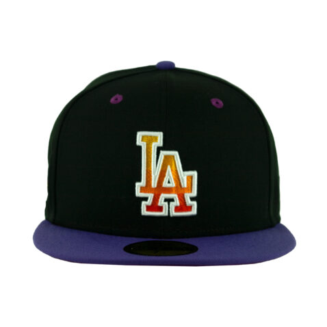New Era 59Fifty Los Angeles Dodgers Sunset Fitted Hat Black Gradient Orange Purple Front