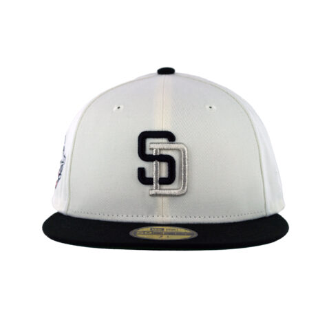 New Era 59Fifty San Diego Padres Ace Fitted Hat Chrome White Black Metallic Silver Front