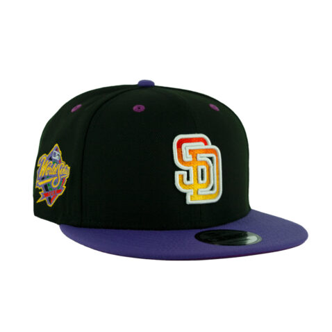 New Era 9Fifty San Diego Padres Sunset Adjustable Snapback Hat Black Gradient Orange Purple New Era 9Fifty San Diego Padres Sunset Adjustable Snapback Hat Black Gradient Orange Purple Right Front