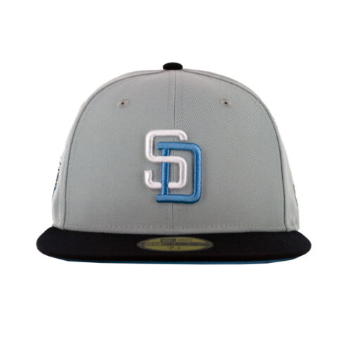 New Era 59Fifty San Diego Padres Grey Icy Fitted Hat Snow Gray White Sky Blue Front