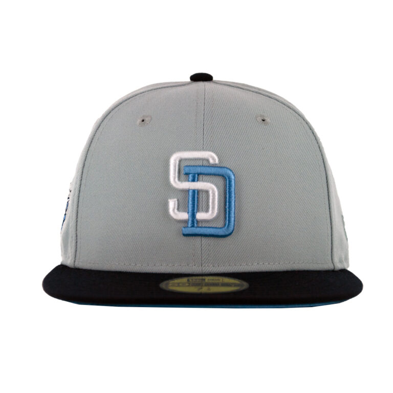 New Era 59Fifty San Diego Padres Grey Icy Fitted Hat Snow Gray White Sky Blue Front New Era 59Fifty San Diego Padres Grey Icy Fitted Hat Snow Gray White Sky Blue Front