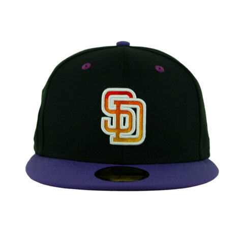 New Era 59Fifty San Diego Padres Sunset Fitted Hat Black Gradient Orange Purple Front