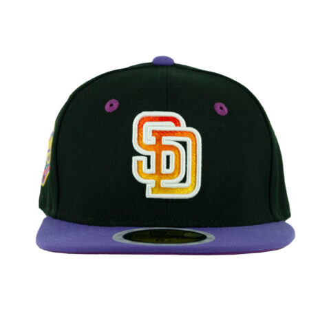 New Era 59Fifty San Diego Padres Sunset YOUTH Fitted Hat Black Gradient Orange Purple Front