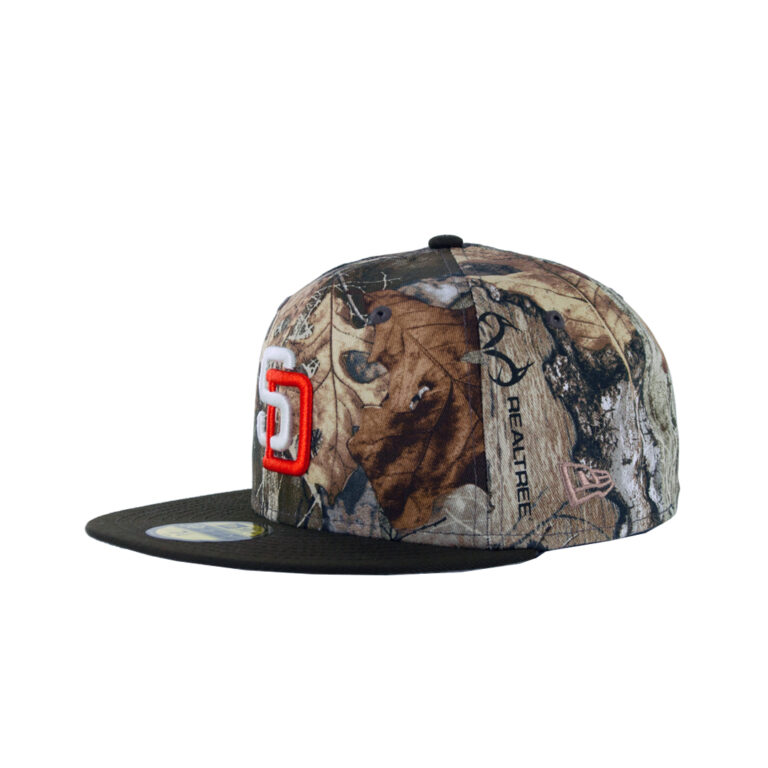 New Era 59Fifty San Diego Padres Chocolate Trees Fitted Hat Realtree White Orange Brown Left Front New Era 59Fifty San Diego Padres Chocolate Trees Fitted Hat Realtree White Orange Brown Left Front
