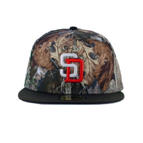 New Era 59Fifty San Diego Padres Chocolate Trees Fitted Hat Realtree White Orange Brown Front