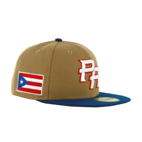 New Era 59Fifty Puerto Rico World Baseball Classic Khaki ROyal Blue Fitted Hat Khaki Royal Blue Right Front
