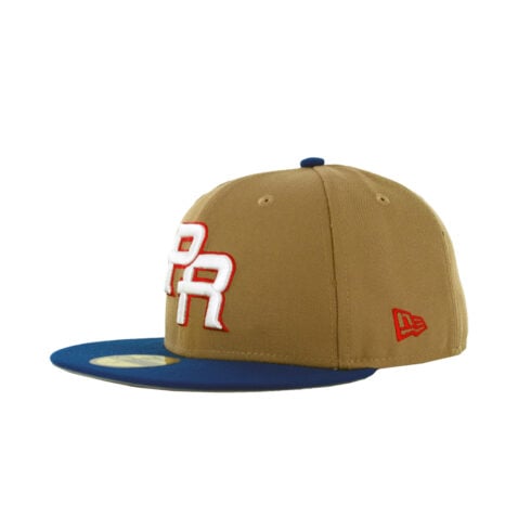 New Era 59Fifty Puerto Rico World Baseball Classic Khaki Royal Blue Fitted Hat Khaki Royal Blue Left Front
