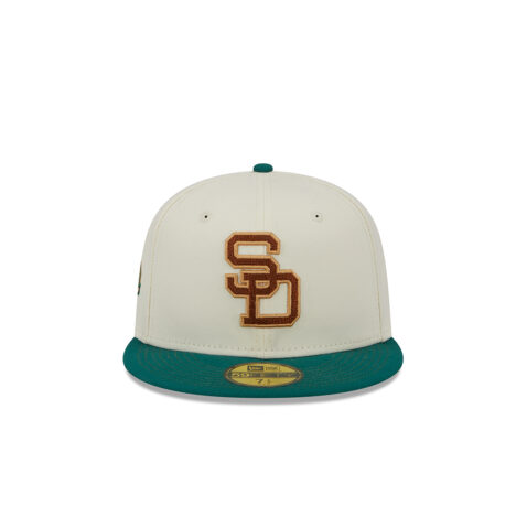 New Era 59Fifty San Diego Padres Camp Fitted Hat Chrome White Green - Image 3