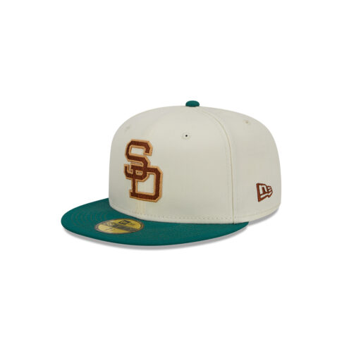 New Era 59Fifty San Diego Padres Camp Fitted Hat Chrome White Green Left Front