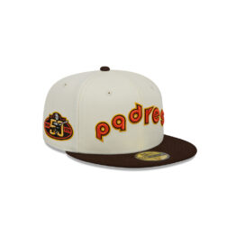 New Era 59Fifty San Diego Padres Retro Script 16754 Fitted Hat Chrome White Dark Brown