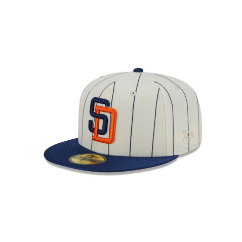 New Era 59Fifty San Diego Padres Team Shimmer Fitted Hat Chrome White Navy Left Front