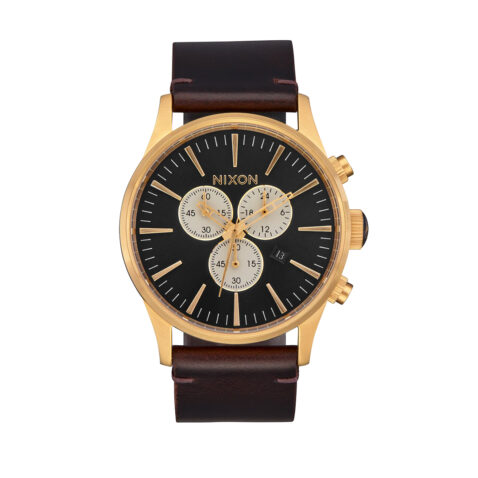 Nixon Sentry Chrono Leather Gold Indigo Brown