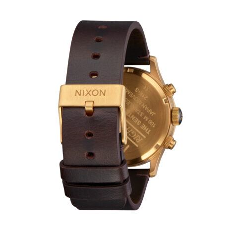 Nixon Sentry Chrono Leather Gold Indigo Brown Back