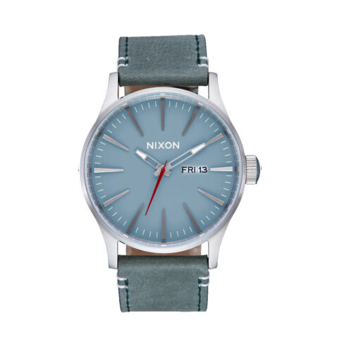 Nixon Sentry Leather Watch Silver Dusty Blue