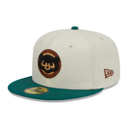 New Era 59Fifty Chicago Cubs Camp Fitted Hat Chrome White Green