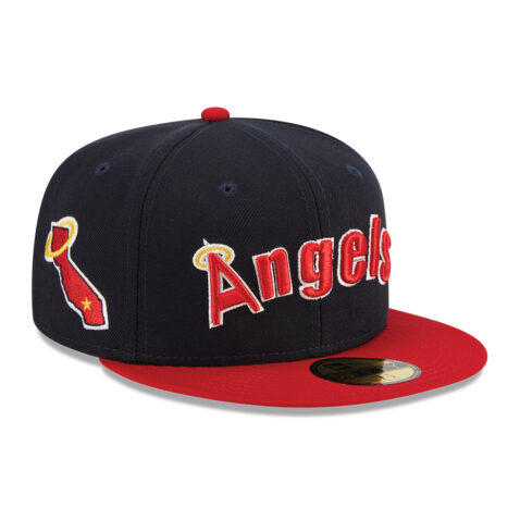 New Era 59Fifty California Angels Retro Script Fitted Hat Dark Navy Red