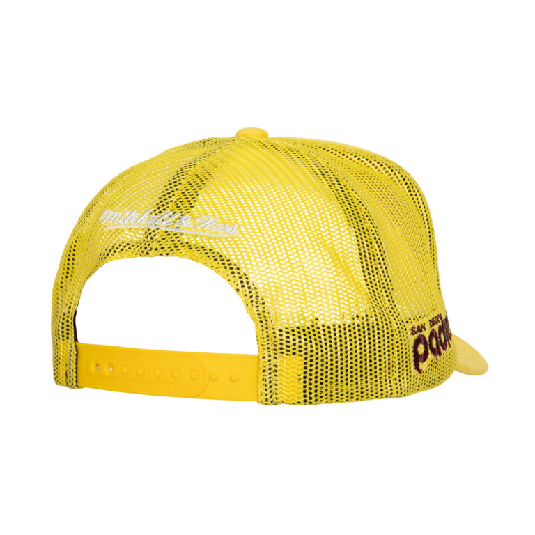 Mitchell & Ness San Diego Padres Curveball Trucker Snapback Hat Yellow Back Mitchell & Ness San Diego Padres Curveball Trucker Snapback Hat Yellow Back