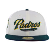 NEW ERA X BILLION CREATION 59FIFTY SAN DIEGO PADRES CORONADO FITTED HAT CHROME WHITE YELLOW DARK GREEN