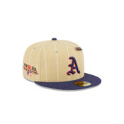 New Era 59Fifty Philies Athletics Pinstripe Day Fitted Hat Camel Dark Navy