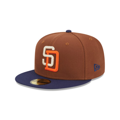 New Era 59Fifty San Diego Padres Harvest Brown Navy Fitted Hat Left Front