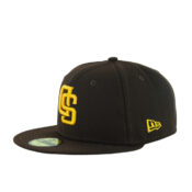 New Era 59Fifty San Diego Padres Upside Down Logo Burnt Wood Brown Gold Fitted Hat Left Front