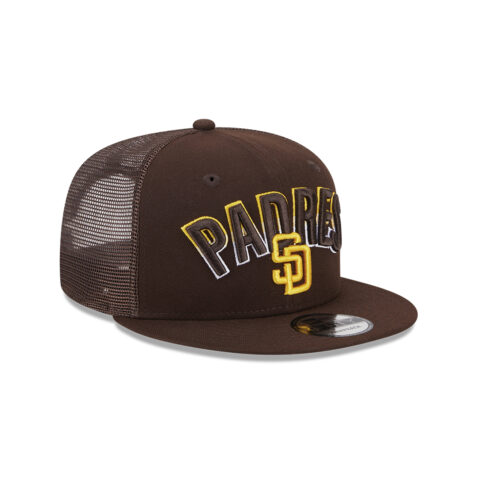 New Era 9Fifty San Diego Padres Grade Trucker Snapback Hat Burnt Wood Brown Right Front