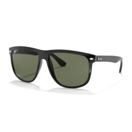 Ray-Ban Boyfriend Sunglasses Polished Black Polarized Green Lenses
