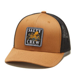 Salty Crew Ink Slinger Retro Mesh Trucker Snapback Hat Camel Black