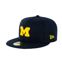 New Era 59Fifty Michigan Wolverines Game Day Fitted Hat Navy Blue Maize Gold GO BLUE