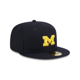 New Era 59Fifty Michigan Wolverines Fitted Hat Azure Blue Maize Gold Michigan Logo