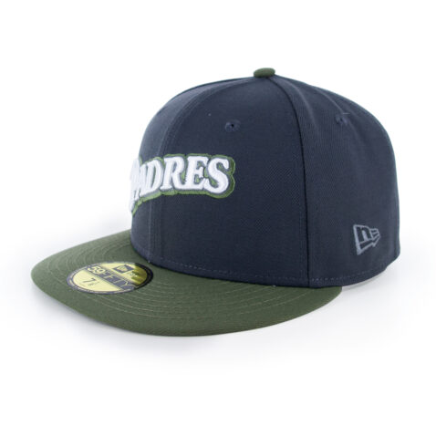New Era 59Fifty San Diego Padres Chain Stitch 98 Fitted Hat Dark Graphite Gray White New Olive Green
