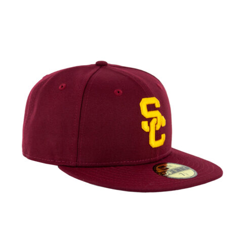 New Era 59Fifty USC Trojans Fitted Hat Cardinal Red Gold Yellow