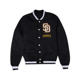 New Era San Diego Padres Logo Select  Satin Bomber Jacket  Black White Gold