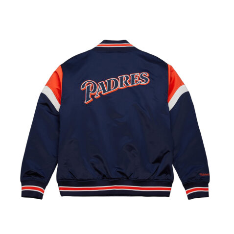 Mitchell & Ness San Diego Padres Heavyweight Satin Jacket Navy Blue Orange - Image 2