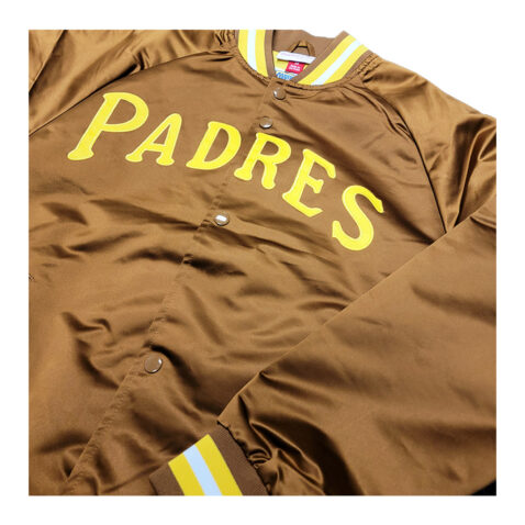 Mitchell & Ness San Diego Padres Double Clutch Lightweight Satin Jacket Brown - Image 3