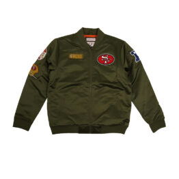 Mitchell & Ness San Francisco 49ers Satin Bomber Jacket Olive Green