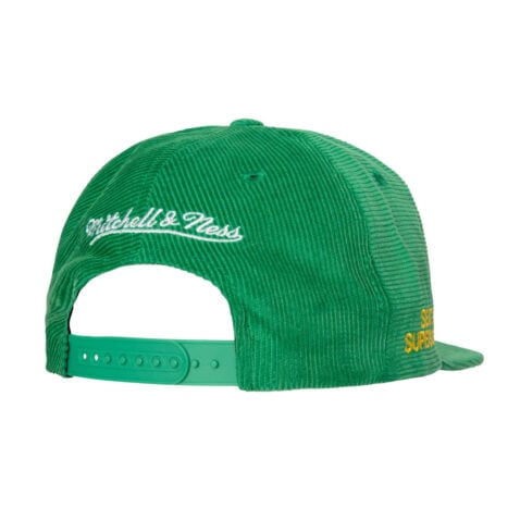Mitchell & Ness Seattle Supersonics All Directions Corduroy Adjustable Snapback Hat Green - Image 2