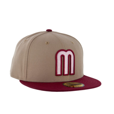 New Era 59Fifty Mexico Strawberry Shortcake Two Tone Fitted Hat Camel Cardinal Red Pink